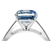 Solitaire Engagement Ring Setting for Fancy Blue Asscher Cut Center with Tapered Split Shoulders and Prong Head in Platinum