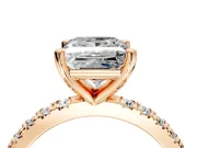 Solitaire Engagement Ring Setting for Princess Cut Center with Fine Pave Band and Claw Prong Head in Rose Gold