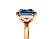 Low-Set Solitaire Engagement Ring Setting for Fancy Blue Asscher Cut Center with Thin Plain Band and Prong Head in Rose Gold