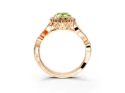 Halo Engagement Ring Setting for Fancy Yellow Oval Center with Leaf Motif Split Shank and Prong Head in Rose Gold
