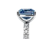 Solitaire Engagement Ring Setting for Fancy Blue Asscher Cut Center with Round Cut Pave Band and Prong Head in Platinum