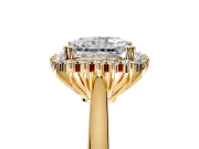 Starburst Halo Engagement Ring Setting for Radiant Cut Center with Thin Round-Wire Band and Prong Head in Yellow Gold