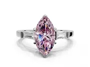 3 Stone Engagement Ring Setting for Fancy Pink Marquise Center with Channel Baguette Accents and Prong Head in Platinum