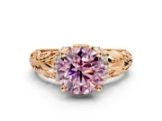 Solitaire Engagement Ring Setting for Fancy Pink Round Cut Center with Filigree Accent Basket and Prong Head in Rose Gold