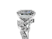 Solitaire Engagement Ring Setting for Emerald Cut Center with Marquise Accent Twist Band and Prong Head in White Gold