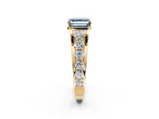 Solitaire Engagement Ring Setting for Fancy Blue Asscher Cut Center with Graduated Shared Prongs and Prong Head in Yellow Gold