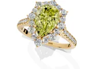 Halo Engagement Ring Setting for Fancy Yellow Pear-Shaped Center with Single-Row Pave, Open Basket and Prong Head in Yellow Gold