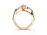 Channel-Set Engagement Ring Setting for Pear-Shaped Center with Baguette Band and Prong Head in Rose Gold