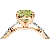 Baguette Engagement Ring Setting for Fancy Yellow Cushion Cut Center with Alternating Bar-Set Band and Prong Head in Rose Gold