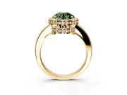 Halo Engagement Ring Setting for Fancy Green Round Cut Center with Metal-Rimmed Halo, Pave Band and Prong Head in Yellow Gold