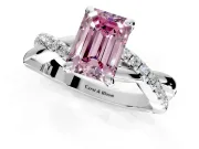 Solitaire Engagement Ring Setting for Fancy Pink Emerald Cut Center with Half-Pave Crossover Band and Prong Head in Platinum