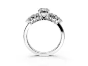 Cluster Engagement Ring Setting for Emerald Cut Center with 2-Row Shoulder Clusters and Prong Head in White Gold
