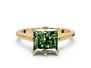 Solitaire Engagement Ring Setting for Fancy Green Princess Cut Center with Cathedral Band and Prong Head in Yellow Gold