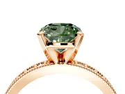 Milgrain Pave Engagement Ring Setting for Fancy Green Cushion Cut Center with Accent Band and Prong Head in Rose Gold