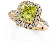 Pave Halo Engagement Ring Setting for Fancy Yellow Radiant Cut Center with Single Row Pave Band and Prong Head in Yellow Gold