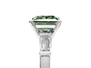 3 Stone Engagement Ring Setting for Fancy Green Princess Cut Center with Channel Baguette Accents and Prong Head in Sterling Silver