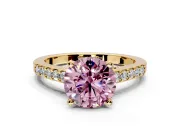 Solitaire Engagement Ring Setting for Fancy Pink Round Cut Center with Crossover Accents and Prong Head in Yellow Gold