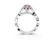 Halo Engagement Ring Setting for Fancy Pink Cushion Cut Center with Twist Band and Prong Head in Sterling Silver