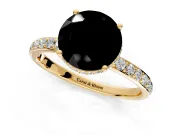 Hidden Halo Engagement Ring Setting for Fancy Black Round Cut Center with Pave Band and Prong Head in Yellow Gold