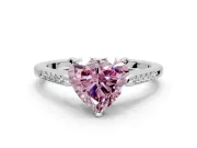 Solitaire Engagement Ring Setting for Fancy Pink Heart-Shaped Center with Channel Accents and Prong Head in White Gold