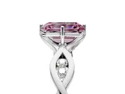 Solitaire Engagement Ring Setting for Fancy Pink Emerald Cut Center with Accented Twist Band and Leaf Prong Head in Sterling Silver