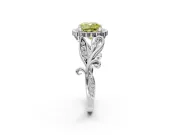 Halo Engagement Ring Setting for Fancy Yellow Cushion Cut Center with Leaf Motif Split Shank and Prong Head in Platinum