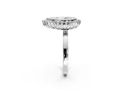 Halo Engagement Ring Setting for Pear-Shaped Center with Milgrain Bezel Rim, Plain Band and Prong Head in Platinum
