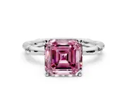 Solitaire Engagement Ring Setting for Fancy Pink Asscher Cut Center with Bamboo Band and Prong Head in White Gold