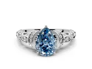Solitaire Engagement Ring Setting for Fancy Blue Pear-Shaped Center with Filigree Band and Prong Head in Platinum