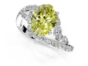 Solitaire Engagement Ring Setting for Fancy Yellow Oval Center with Pave Bypass Twist Band and Prong Head in Platinum