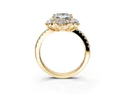 Floral Halo Engagement Ring Setting for Princess Cut Center with Pave Accents and Prong Head in Yellow Gold