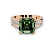 Solitaire Engagement Ring Setting for Fancy Green Asscher Cut Center with Channel Band and Double Claw Prong Head in Rose Gold