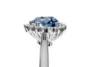 Starburst Halo Engagement Ring Setting for Fancy Blue Heart-Shaped Center with Thin Round-Wire Band and Prong Head in Platinum