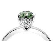 Solitaire Engagement Ring Setting for Fancy Green Pear-Shaped Center with Fine Wire Band and Prong Head in Sterling Silver