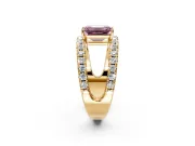 Solitaire Engagement Ring Setting for Fancy Pink Emerald Cut Center with Wide-Open Split Shank and Prong Head in Yellow Gold