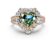 Halo Engagement Ring Setting for Fancy Green Heart-Shaped Center with Two-Strand Split Shank and Prong Head in Rose Gold