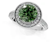 Milgrain Halo Engagement Ring Setting for Fancy Green Round Cut Center with Three-Sided Pave Band and Prong Head in White Gold