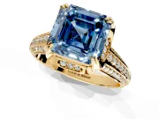 Solitaire Engagement Ring Setting for Fancy Blue Asscher Cut Center with Accented Split Shank and Prong Head in Yellow Gold