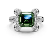 Solitaire Engagement Ring Setting for Fancy Green Asscher Cut Center with Twisted Band and Scroll Prong Head in Platinum