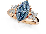 Floral Engagement Ring Setting for Fancy Blue Marquise Center with Marquise Cluster Shoulders and Prong Head in Rose Gold