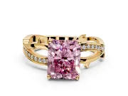 Solitaire Engagement Ring Setting for Fancy Pink Radiant Cut Center with Pave and Plain Crossover Band and Prong Head in Yellow Gold