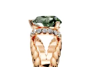 Halo Engagement Ring Setting for Fancy Green Heart-Shaped Center with Rope Twist Split Shank and Prong Head in Rose Gold