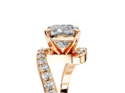 Solitaire Engagement Ring Setting for Cushion Cut Center with Pave Bypass Swirl Band and Prong Head in Rose Gold