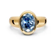 Solitaire Engagement Ring Setting for Fancy Blue Oval Center with Wide Band and Bezel Head in Yellow Gold