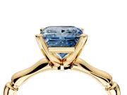 Solitaire Engagement Ring Setting for Fancy Blue Princess Cut Center with Bamboo Band and Prong Head in Yellow Gold