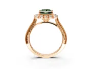 Milgrain Halo Engagement Ring Setting for Fancy Green Princess Cut Center with Bezel Point Accents and Prong Head in Rose Gold