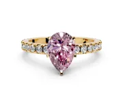Solitaire Engagement Ring Setting for Fancy Pink Pear-Shaped Center with Fine Pave Band and Claw Prong Head in Yellow Gold