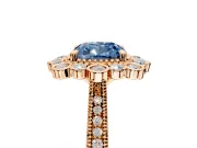 Milgrain Halo Engagement Ring Setting for Fancy Blue Cushion Cut Center with Bezel Point Accents and Prong Head in Rose Gold