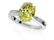 Solitaire Engagement Ring Setting for Fancy Yellow Oval Center with Engraved Milgrain Band and Prong Head in Sterling Silver