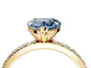 Solitaire Engagement Ring Setting for Fancy Blue Heart-Shaped Center with Round Cut Pave Band and Prong Head in Yellow Gold